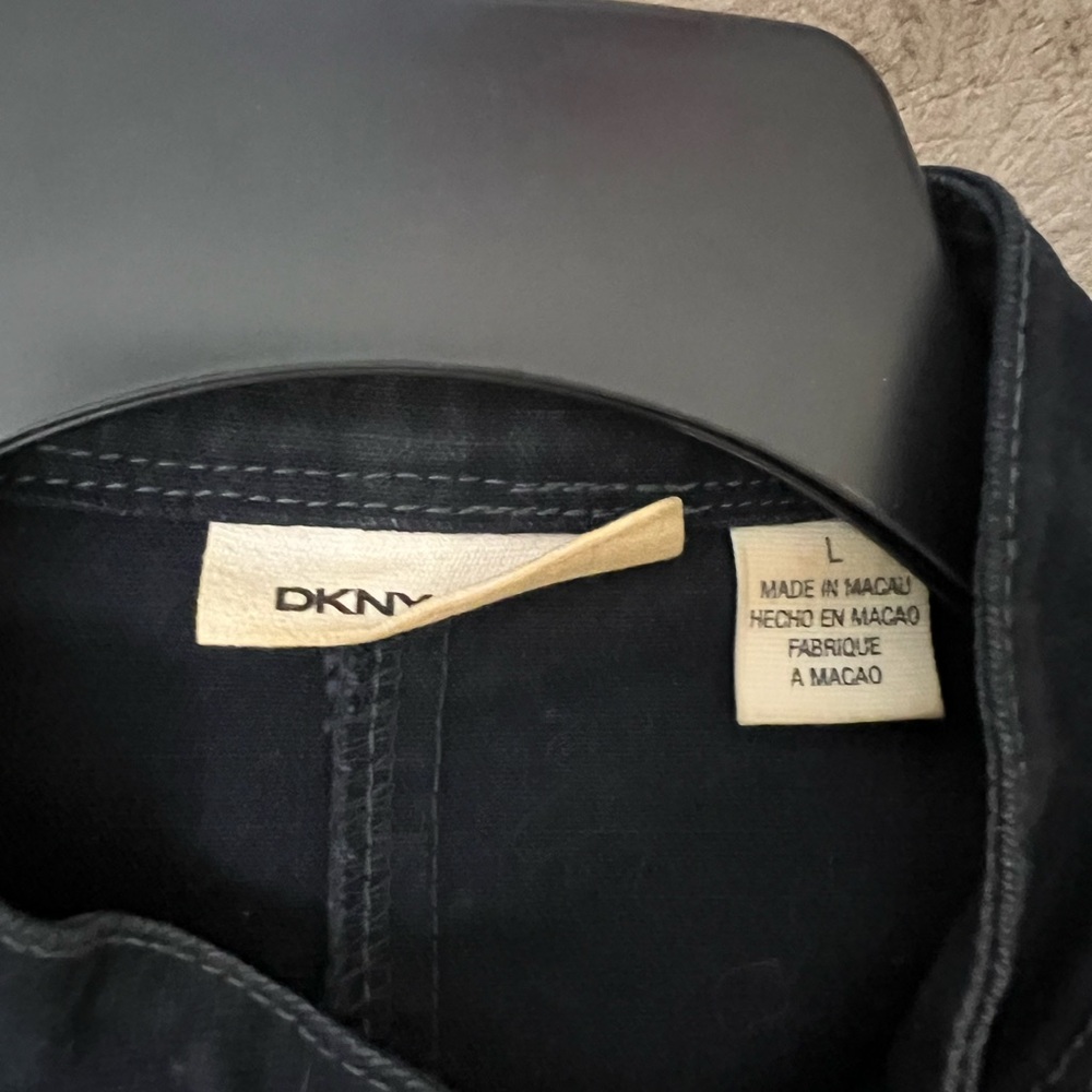 DKNY dark denim Military-Inspired Blazer with silvertone buttons sz L - Picture 4 of 8